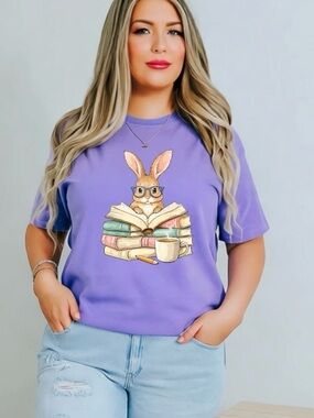 Violet Purple Bunny + Books T-Shirt